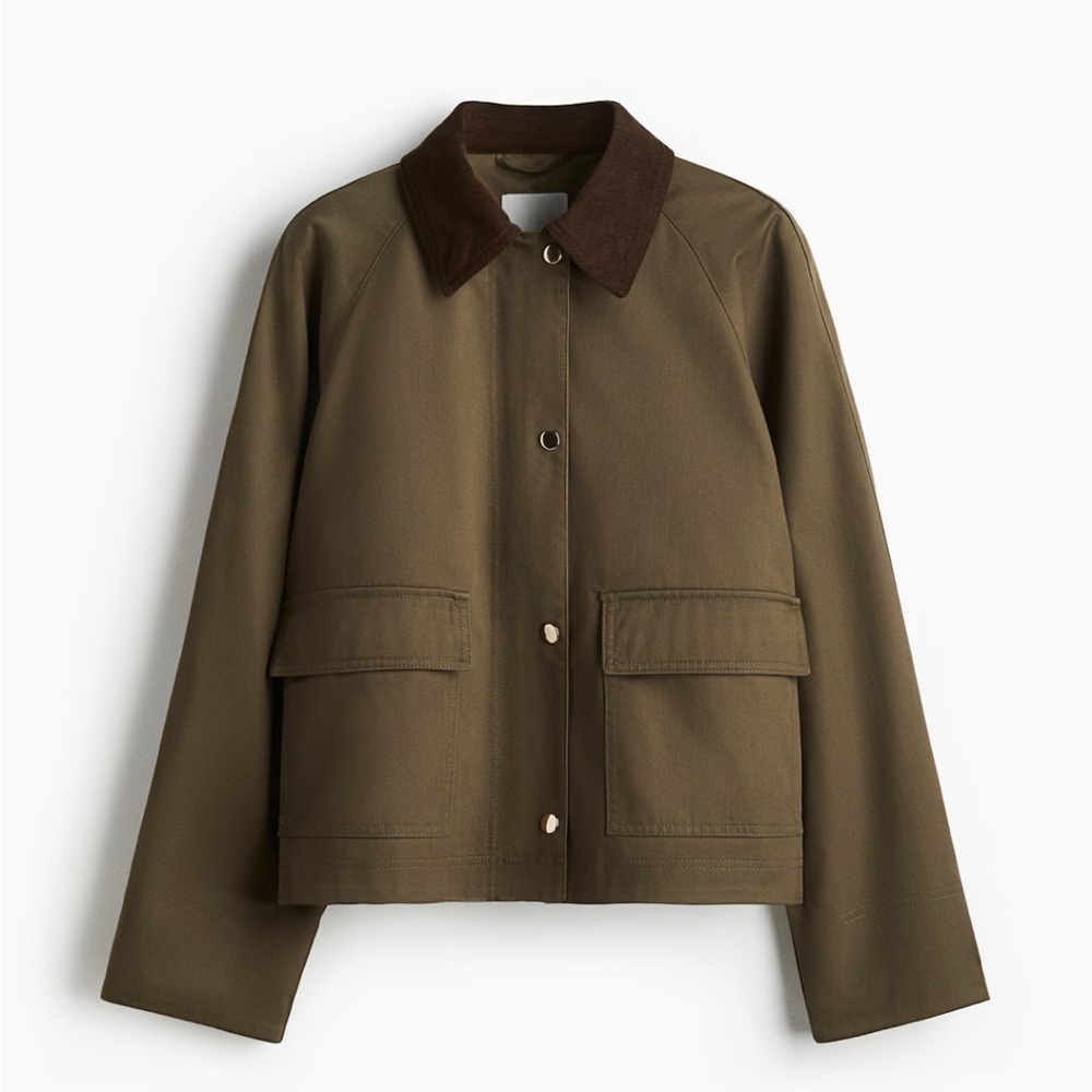 NWT H&M Jacket with Corduroy Collar XS Khaki - Picture 4 of 6